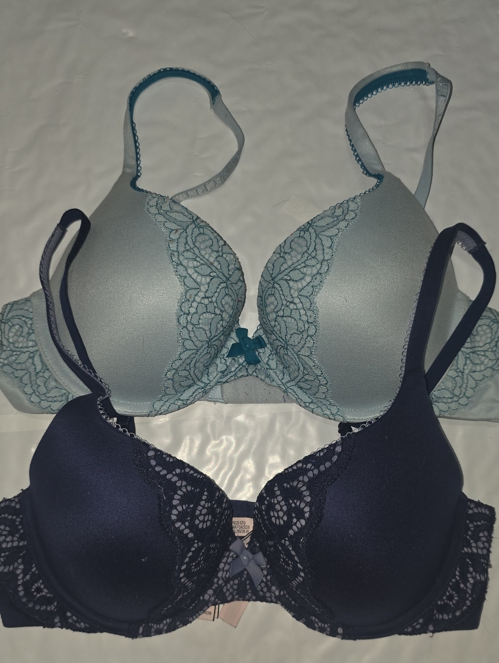 Victoria's Secret Teal and Navy Lace-Accent Push-Up Bras